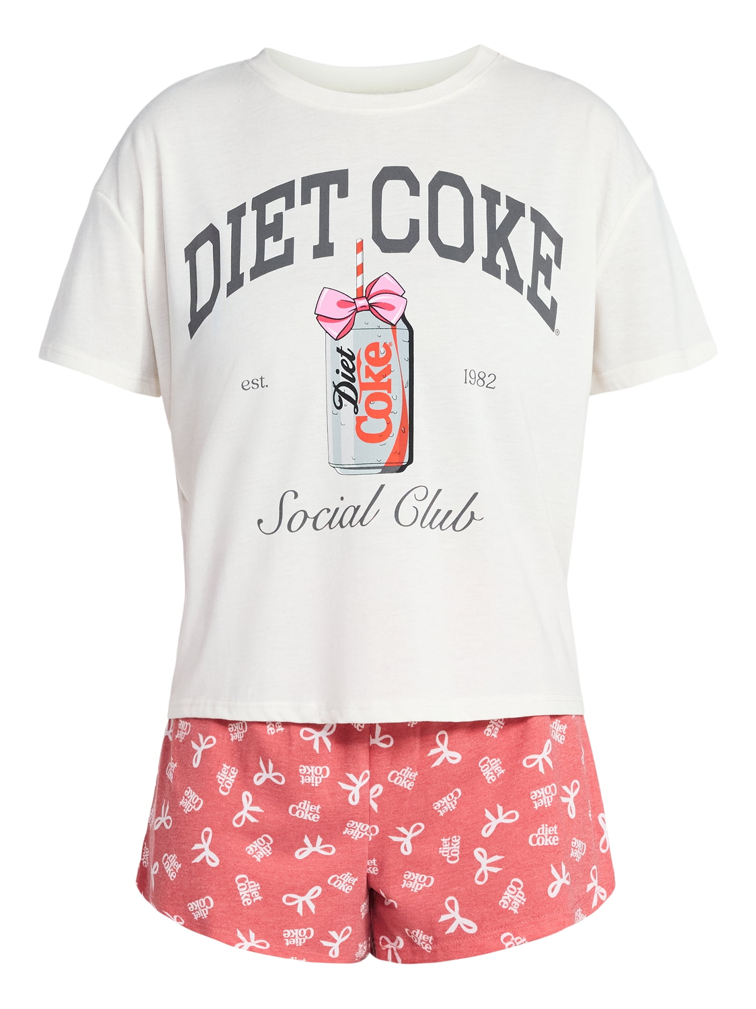 Diet Coke Women's and Women's Plus Sleep Tee and Shorts Pajama Set from Grayson Social, 2-Piece, Sizes XS-3X
