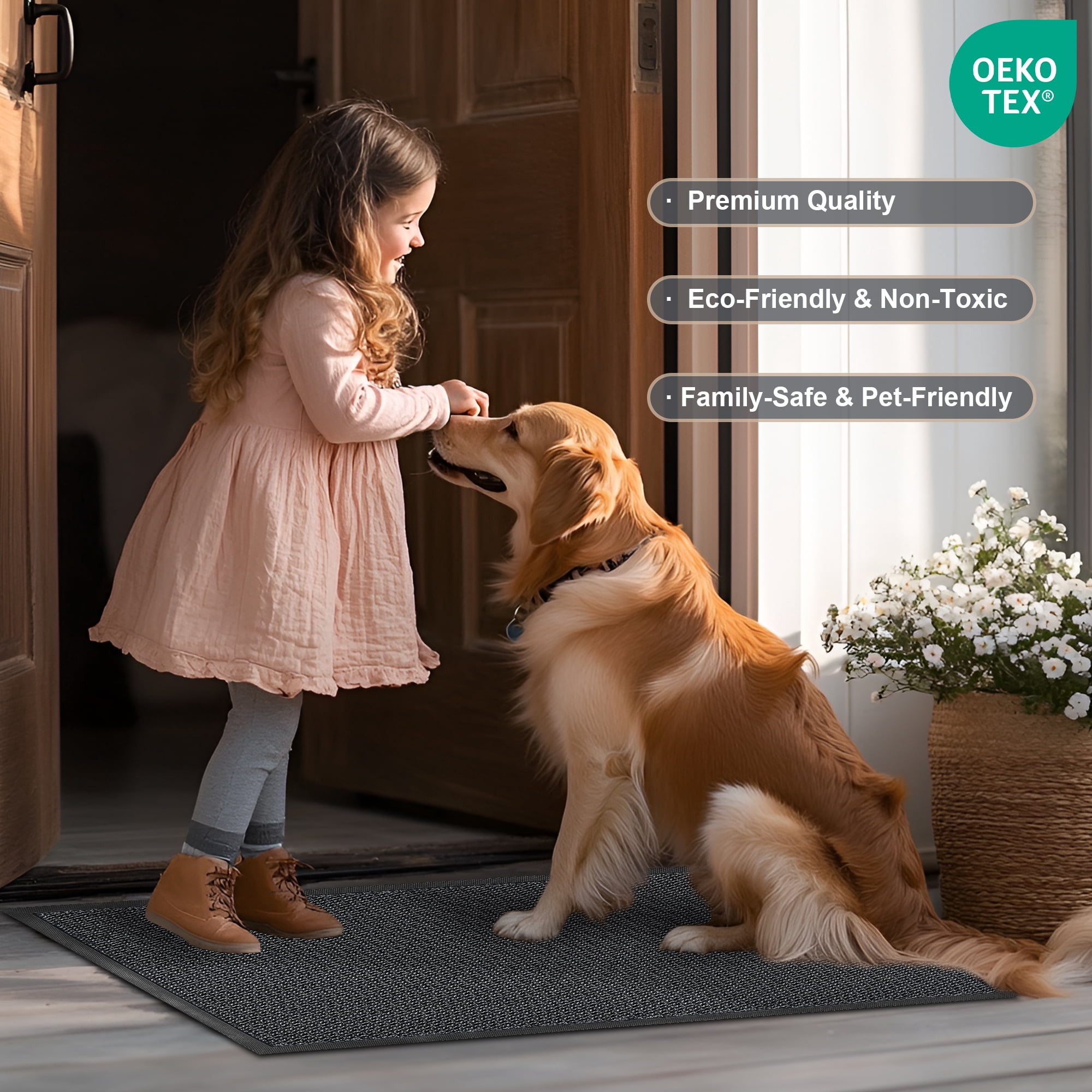 Vaparinckl Outdoor Mat, Non Slip 24"x35" Doormat, Springy Front Door Welcome Mat, Absorbent Rubber, Mesh Low Profile Dirt Trapper Indoor Rug For Entryway & Outside Entrance, Gray