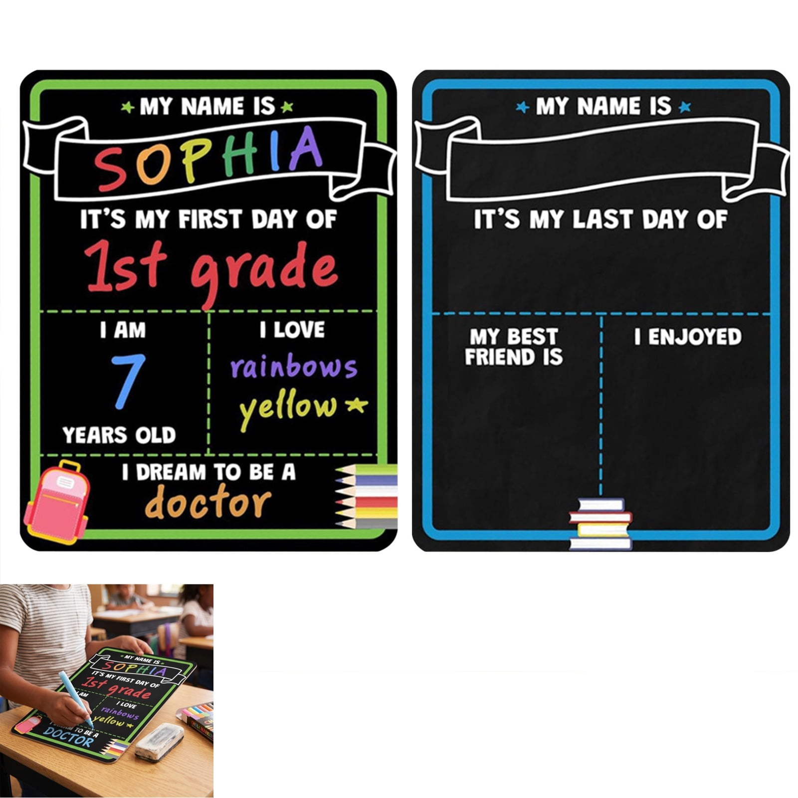 1st Day of School Sign Double Sided Wooden Reusable First and Last Day of School Sign First Day of School Chalkboard Back to School Sign My First Day of School Sign for Children B
