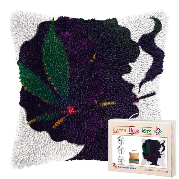 Abstract African Woman DIY Latch Hook Pillow Kits for Adults Printed Pillowcase Crochet Yarns Hooking Handmade Pillow Cover Cushion for Home Sofa Decoration 17x17inch