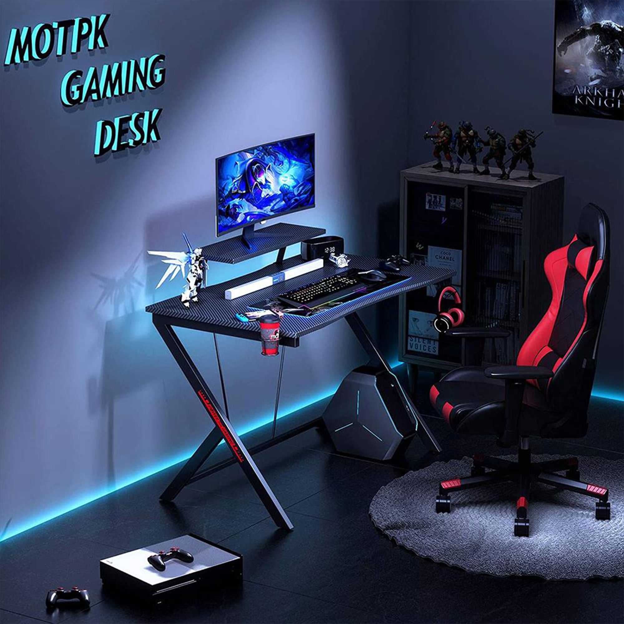 MOTPK 39 Inch Wide Space Saving Carbon Fiber Computer PC Gaming Desk, Black