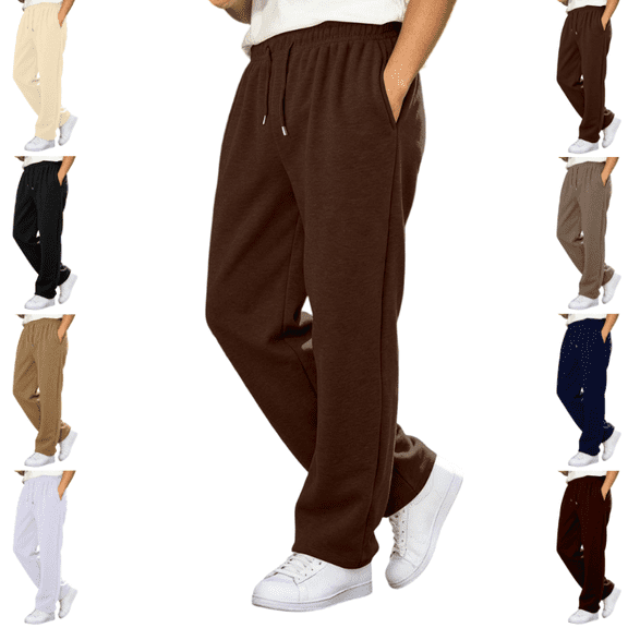 LNZGNM Men's Straight Leg Sweatpants Casual Elastic Drawstring Waist Open‑Hem Daily Workout Wear with Deep Side Pockets, Brown (XXL)