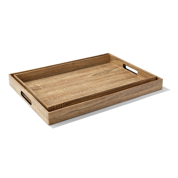 American Atelier, Maple Wood Finish, Polypropylene Rectangular Serving Tray with Handles, Set of 2