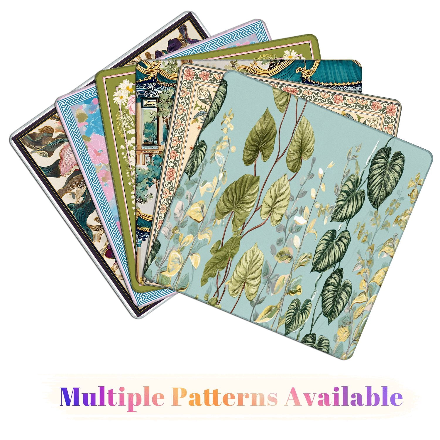 Mahjong Mat 31.5" x 31.5" Floral seamless green black white split leaf Philodendron Non-Slip Noise Reduction American Mahjong Tiles Table Cover for Dominoes Poker Card Board Games Gift