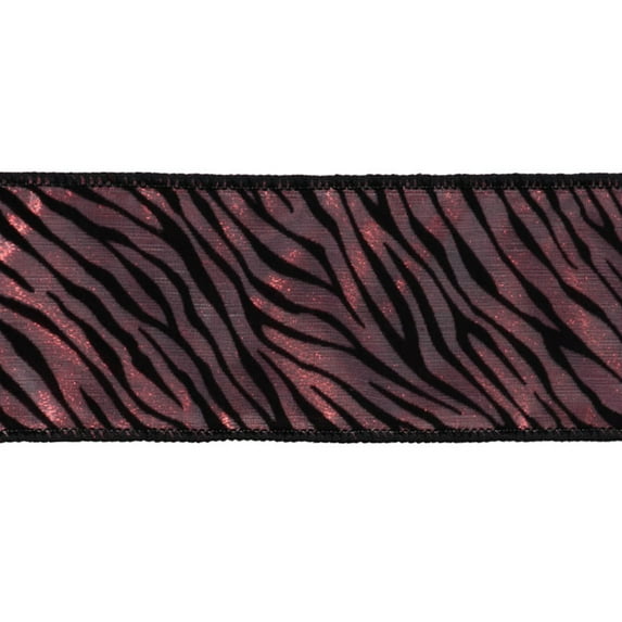 Vickerman 2.5" Red Lame Christmas Ribbon with Black Velvet Zebra Stripes. 2.5" x 10 Yards in Length Wire Edged to allow Bending and Shaping.