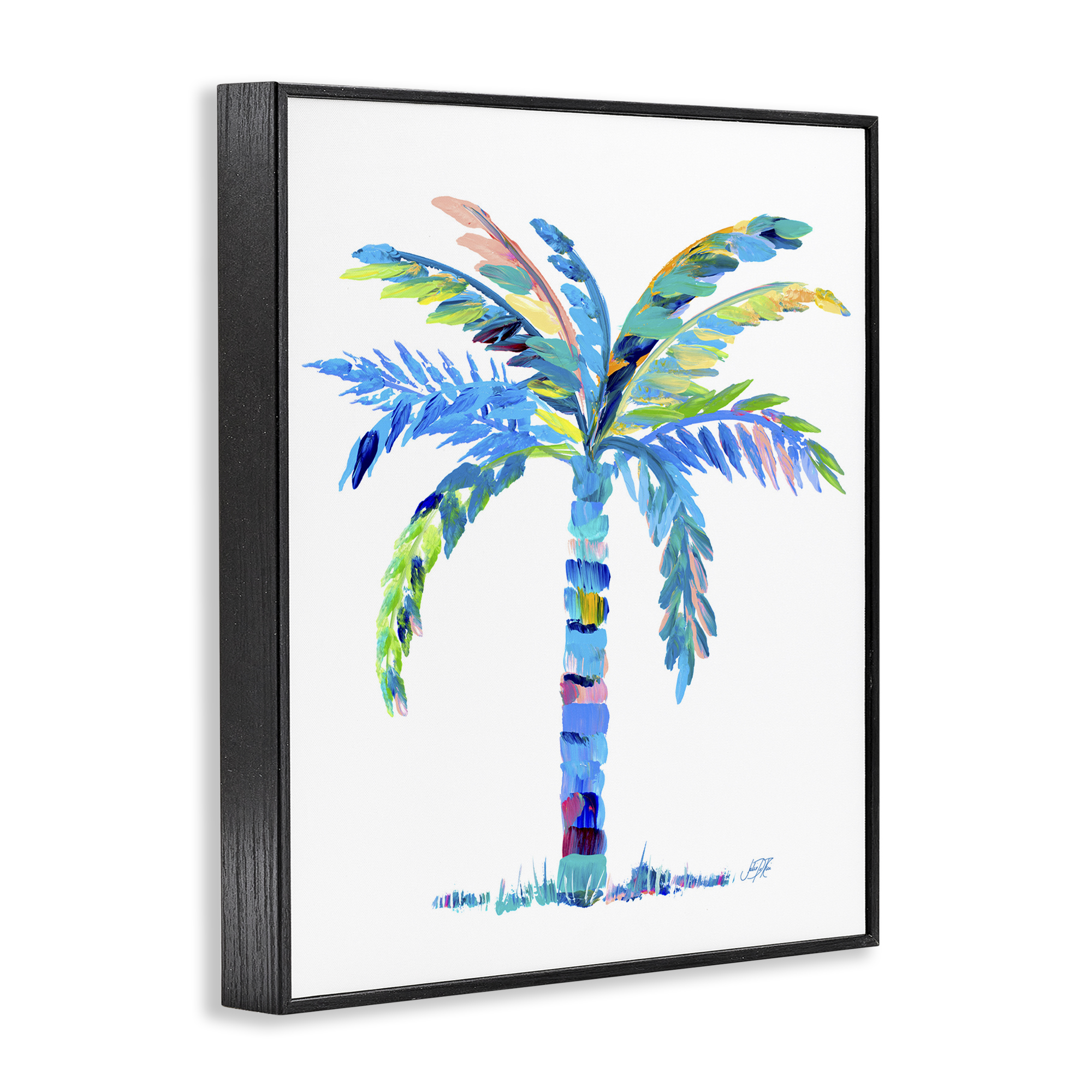 Stupell Industries Bold Blue Palm Tree Botanical & Floral Painting Black Framed Art Print Wall Art, 24 x 30