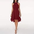 thumbnail image 3 of Women Sleeveless Halter High Low Pleated A-Line Flare Hem Chiffon Midi Dress, 3 of 9