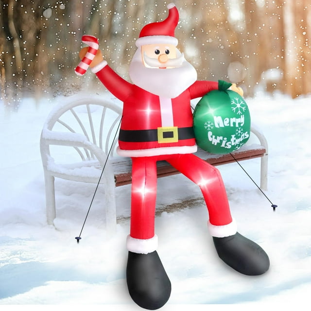 Decoración navideña inflable de Papá Noel sentado de 8 pies con LED