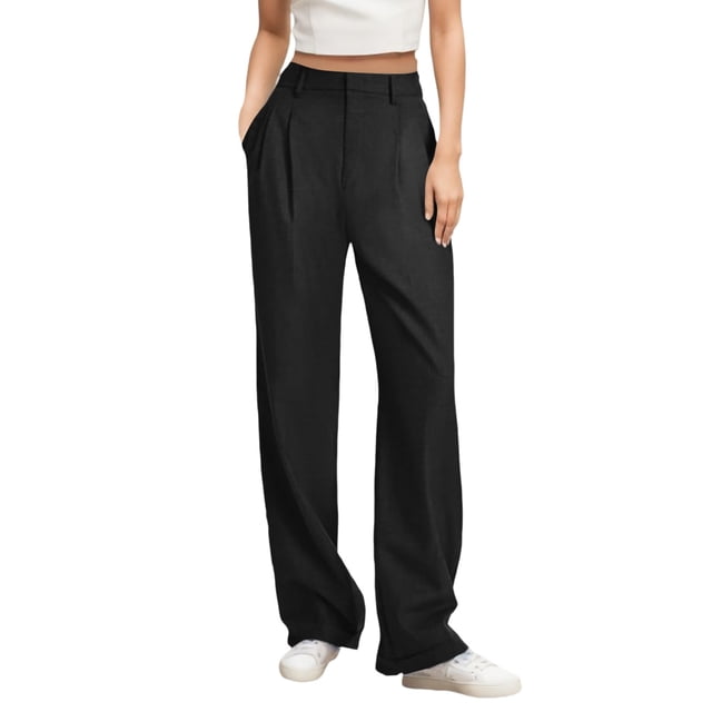 Fgnfyis Womens Work Pants Wide Leg Pants High Elasticity Straight Leg Suit Casual Pants For Black XXL