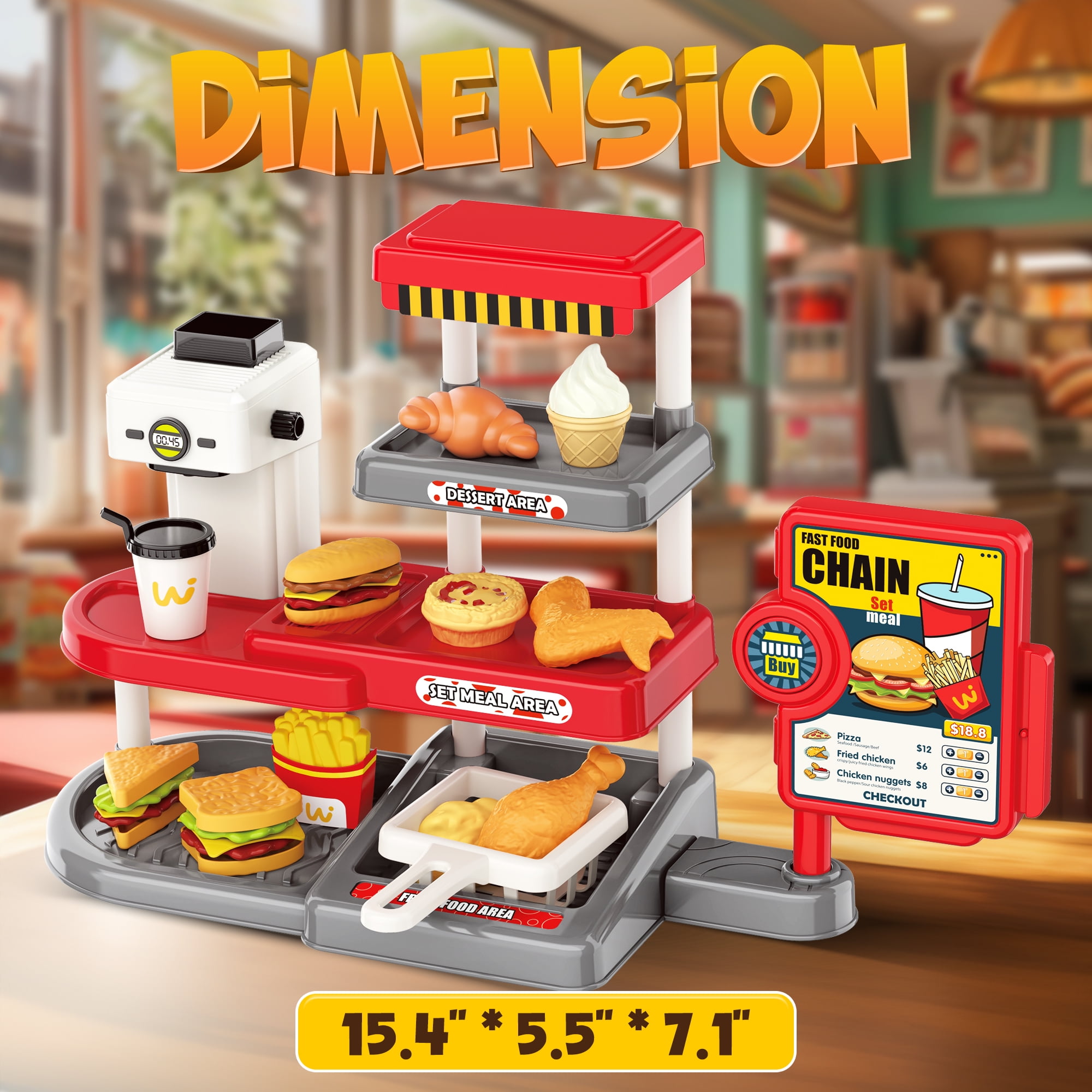 YCFUN 71PCS Play Food Set for Kids, Pretend Restaurant Play Set