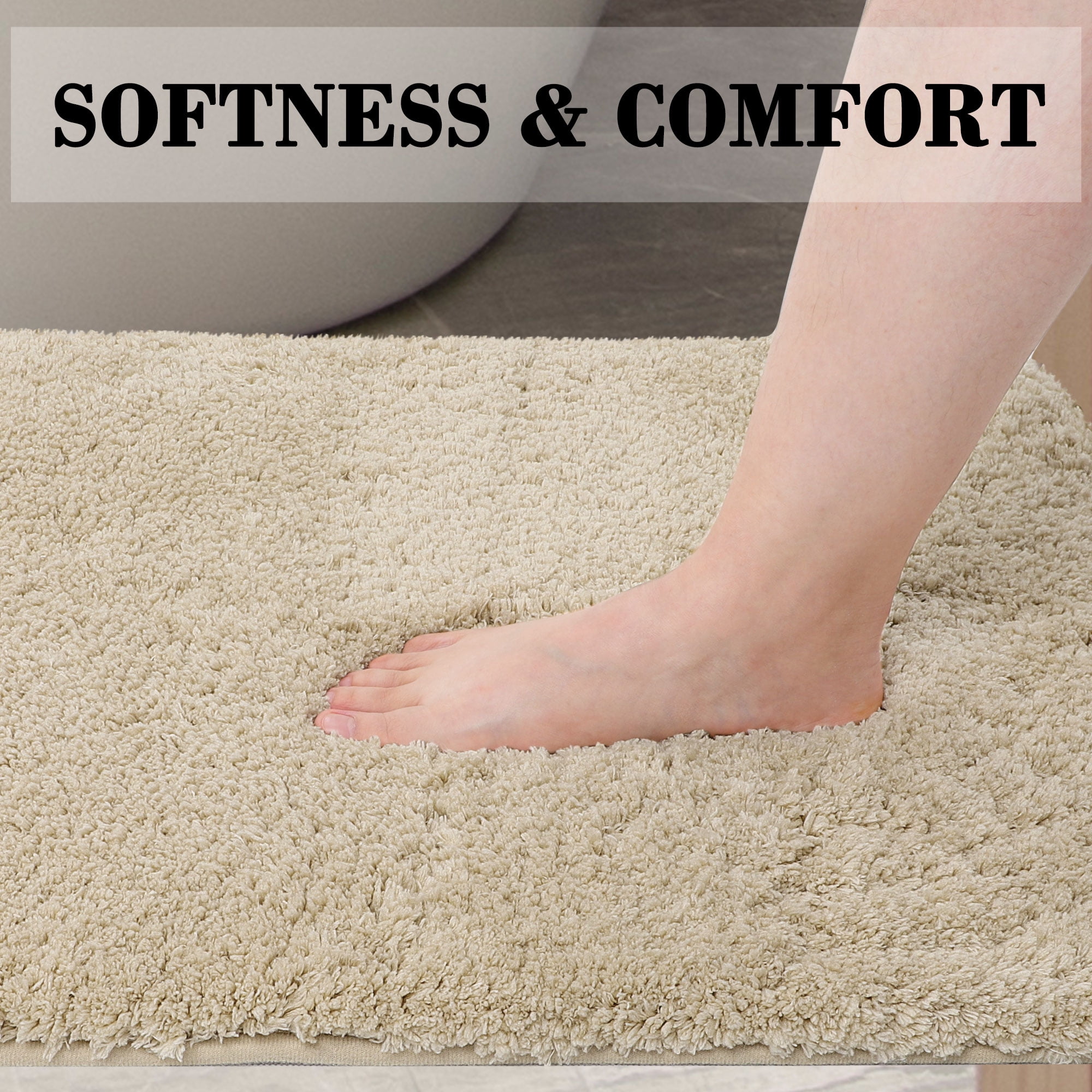 Unique Bargains Bathroom Shaggy Bath Mat Fluffy Non-slip Door Floor Rug Beige 16" x 24"