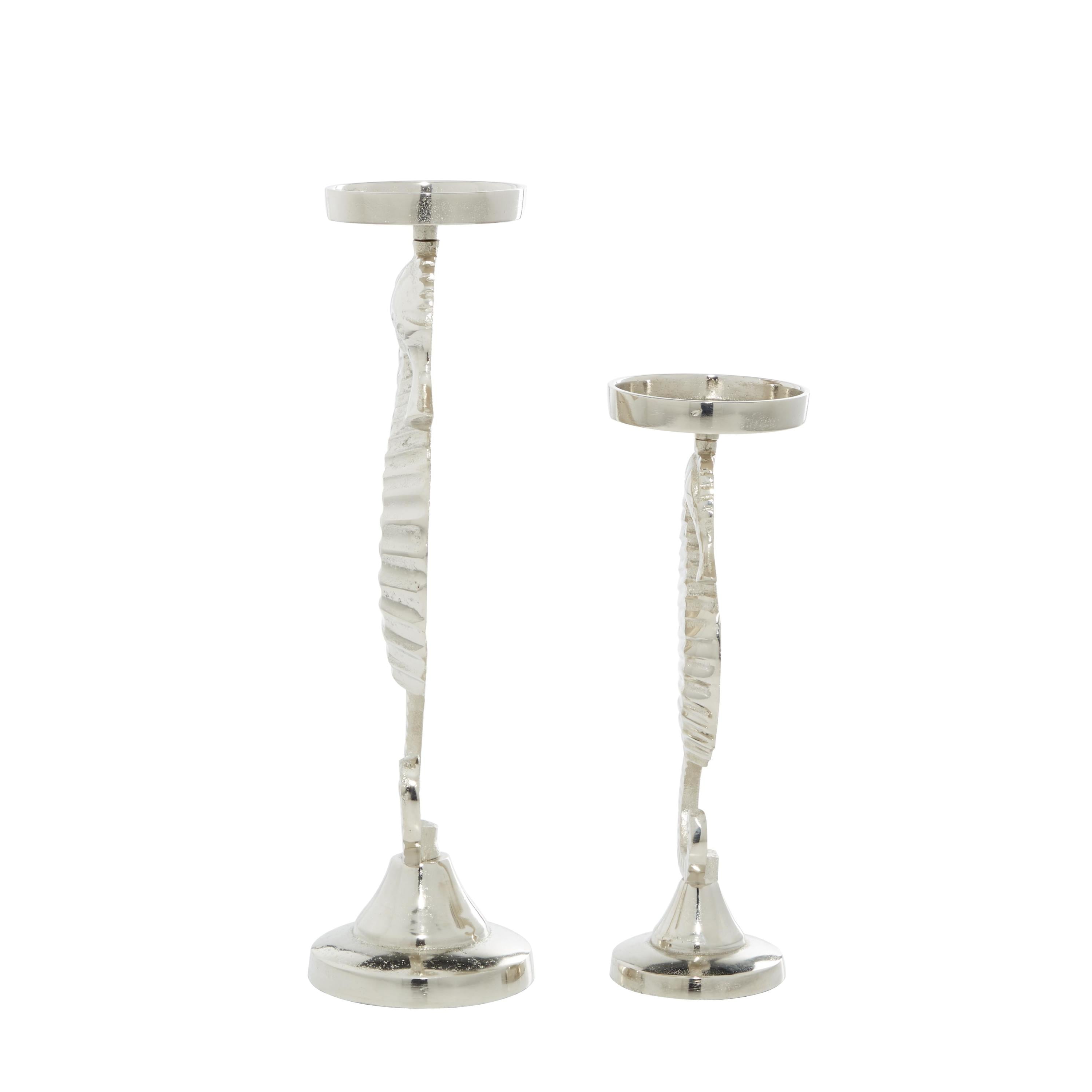 DecMode 2 Candle Silver Aluminum Metal Candle Holder, Set of 2