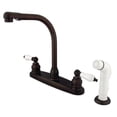 thumbnail image 4 of Kingston Brass GKB718SP  GKB718SP Water Saving Victorian High Arch Kitchen Faucet with Oak & Porcelain Lever Handles and Sprayer, Satin Nickel, 4 of 7