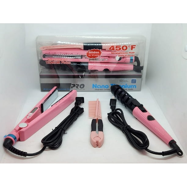 Kit Plancha Rizadora Titanium Rosa Buytiti