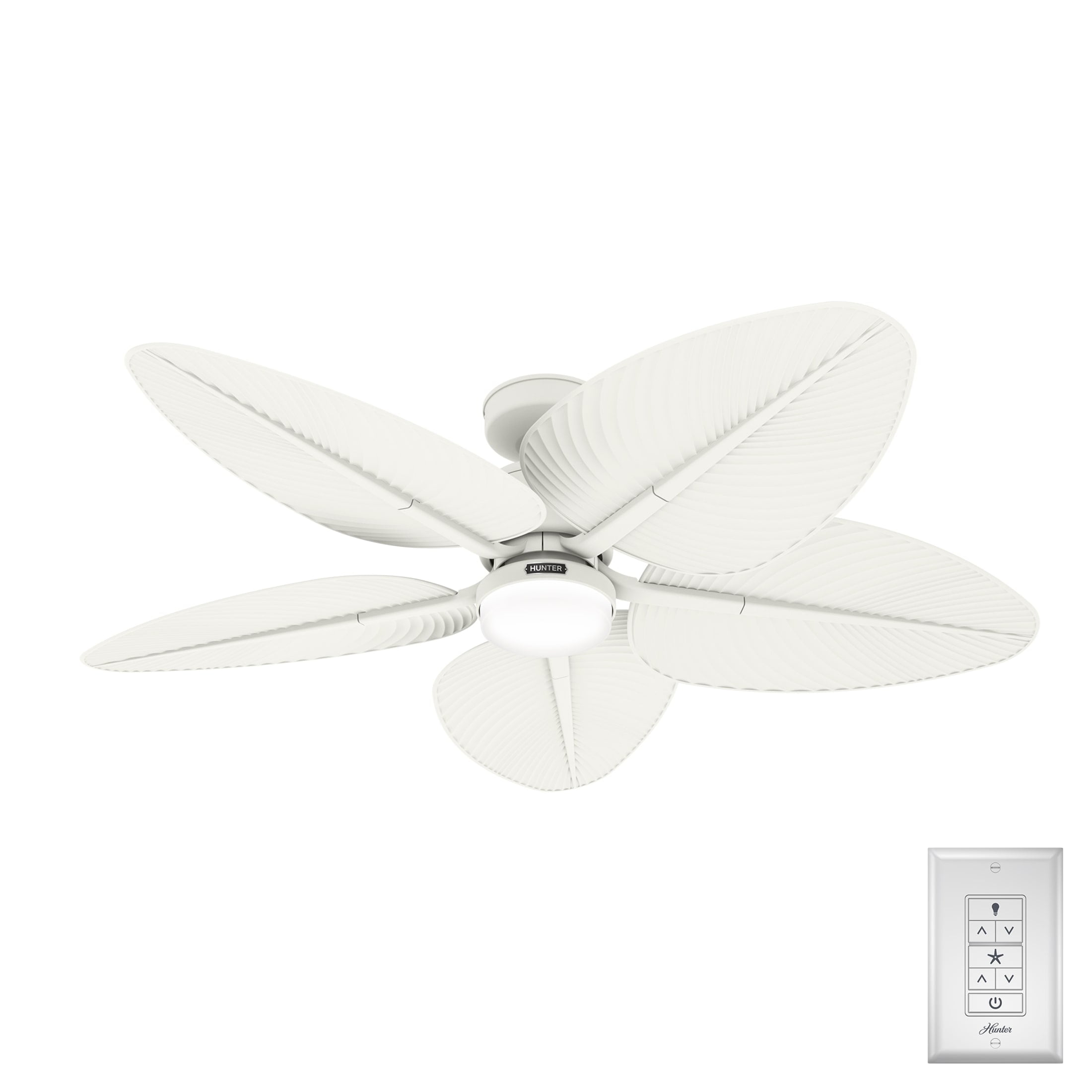 Hunter - Tropic View Indoor/Outdoor Ceiling Fan With Light, Wall Control, 52-inch, Matte White, Tropical-style, 6-speed DC Motor, 52999, for Porches, Bathrooms