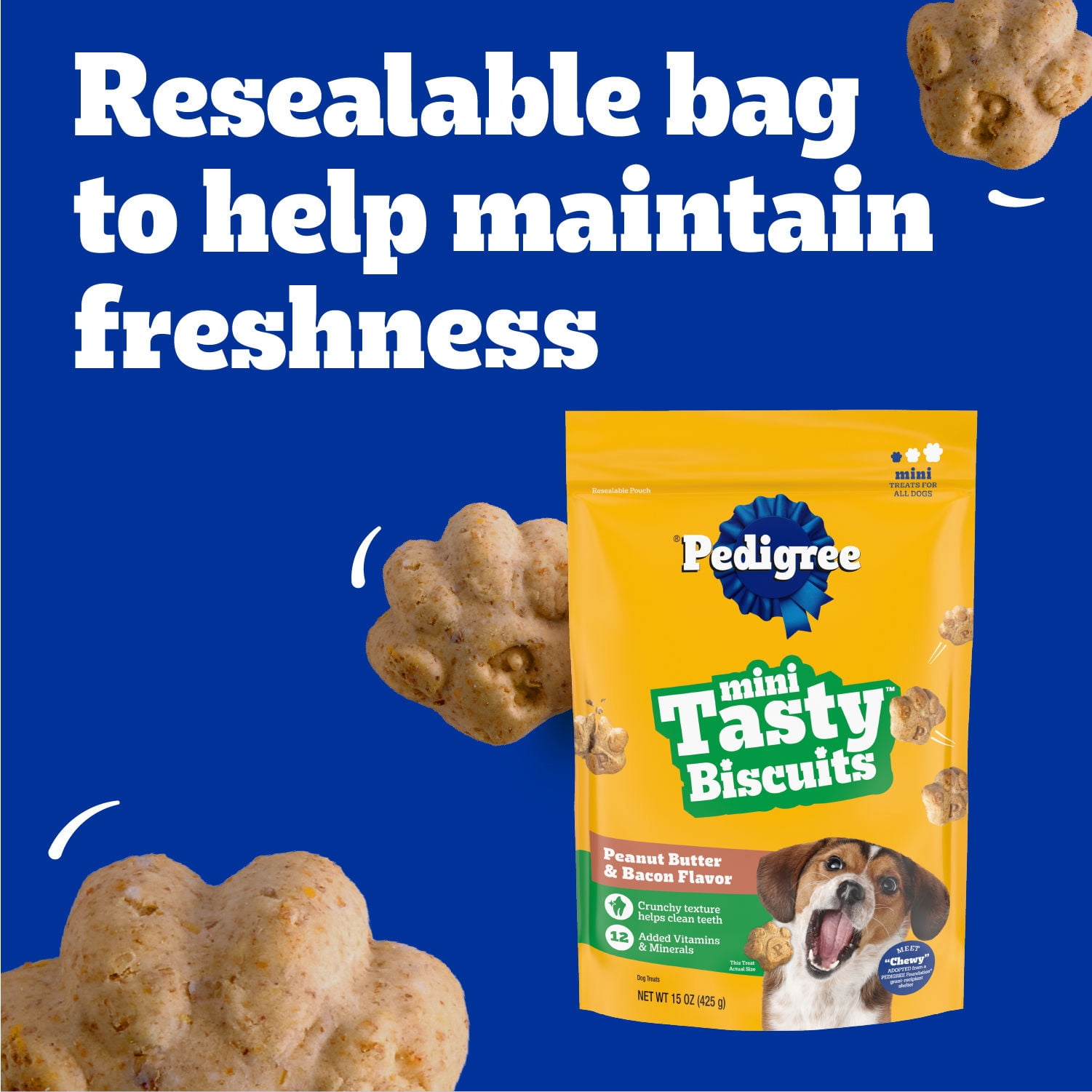 (4 pack) Pedigree Tasty Biscuits Mini Dog Treats, Peanut Butter & Bacon Flavor, 15-oz Bags (4 Pack)