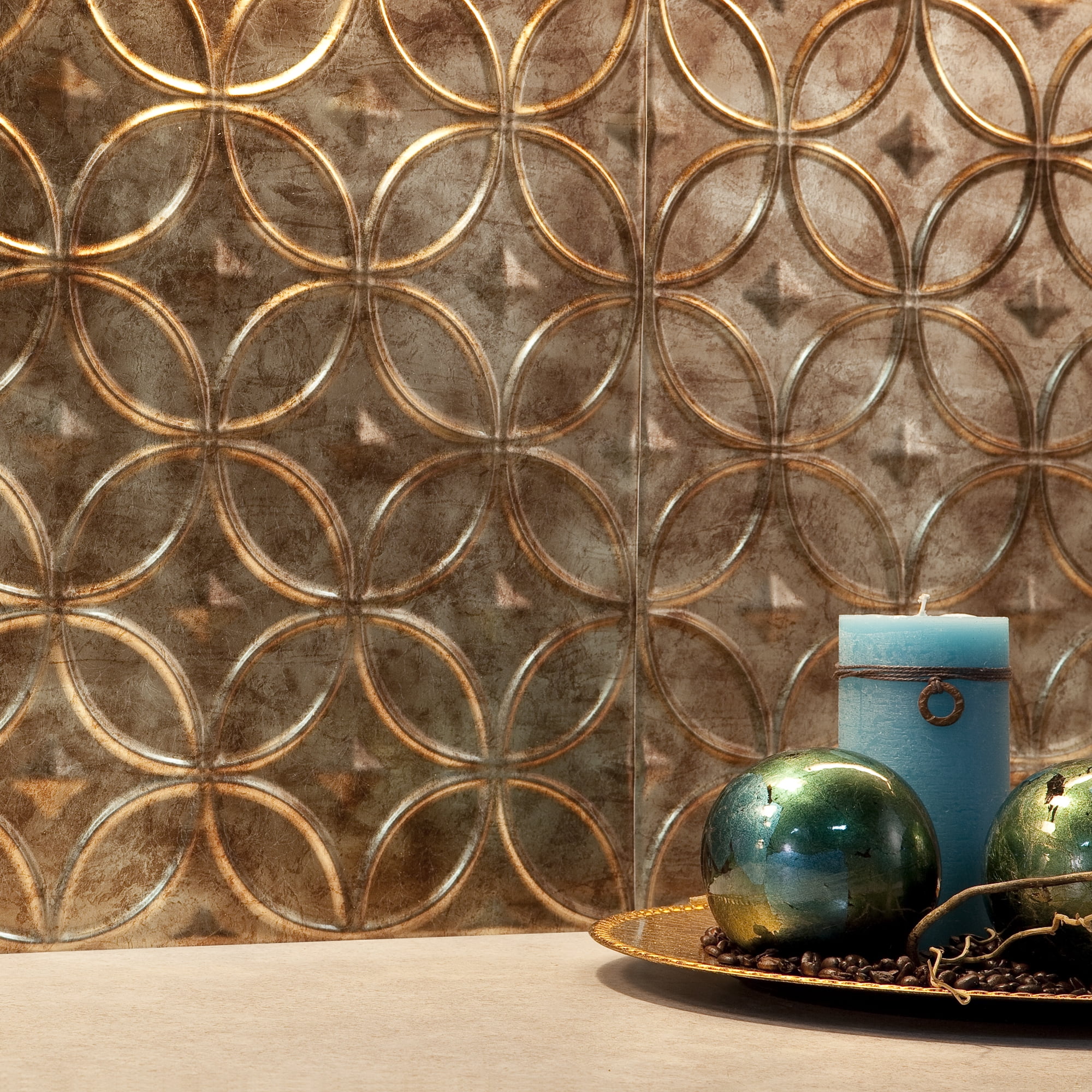 FASÄDE Rings Decorative Vinyl Backsplash 15 sq ft Kit in Bermuda Bronze