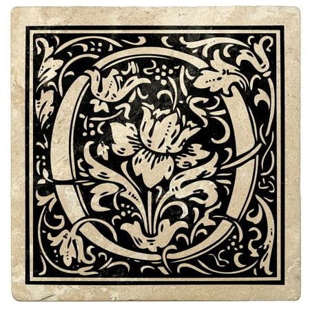 

Set of 4 Absorbent Stone 4 Ornamental Monogram Drink Coasters Onyx Black