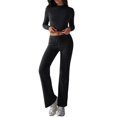 thumbnail image 2 of Conjuntos de 2 Piezas para Mujer, Larga, Cuello Redondo, Pantalones Acampanados de Cintura Alta, Conjuntos de Chándal, Ropa de Calle. Negro M, 2 of 9