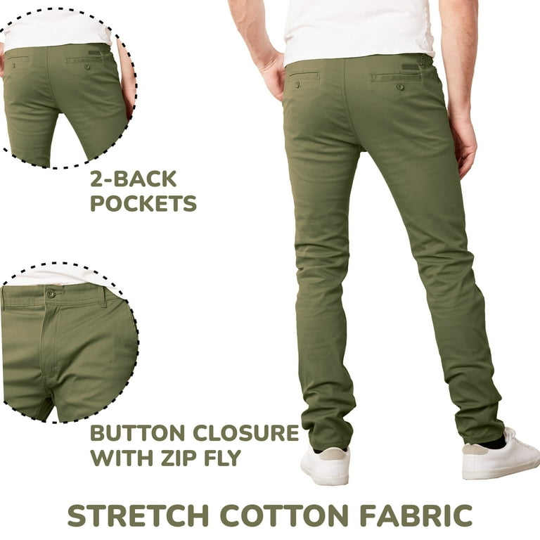 Mens Slim Fit Cotton Stretch Chino Pants 2 Packs