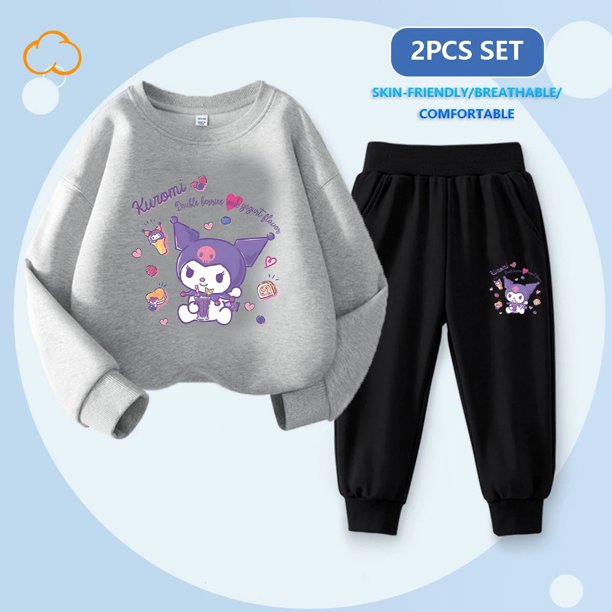 Anime Sanrio Kuromi Kawaii Children's Clothing 2Pcs Set Cinnamoroll My Melody Cute Autumn Sportswear Girls Cartoon Casual Wear