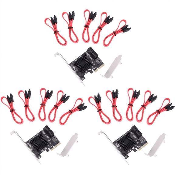 3X PCIE to 5-Port SATA III 6 Gbps SATA Controller Expansion Card Computer Chassis Adapter Card JMB585 with 15 Cables