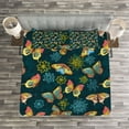 thumbnail image 3 of Ambesonne Flowers Quilted Bedspread Set 3 Pcs, Butterflies and Flowers, Queen Size, Yellow and Petrol Blue, 3 of 3