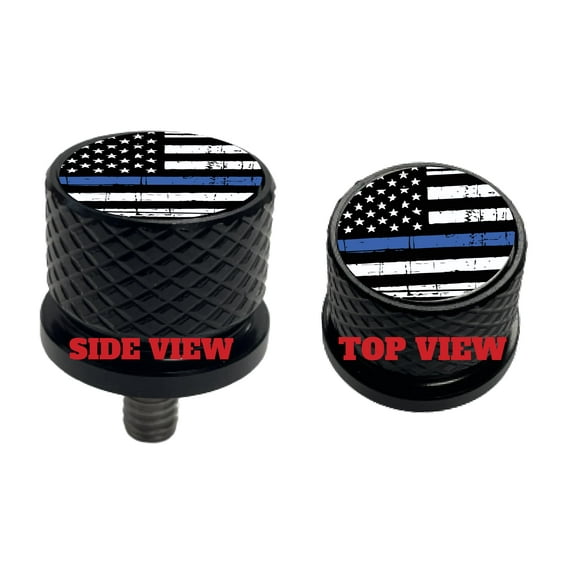 Blue Line American Flag Large Knurled Aluminum Rear 1/4-20 Black Seat Bolt Fits Harley Davidson 1996-2024 . Custom Made In the USA