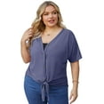 thumbnail image 3 of Cueply Womens Plus Size Tops Short Sleeve V Neck Waffle Knit Tunic Blouse Tie Front Button up T Shirts, 3 of 5