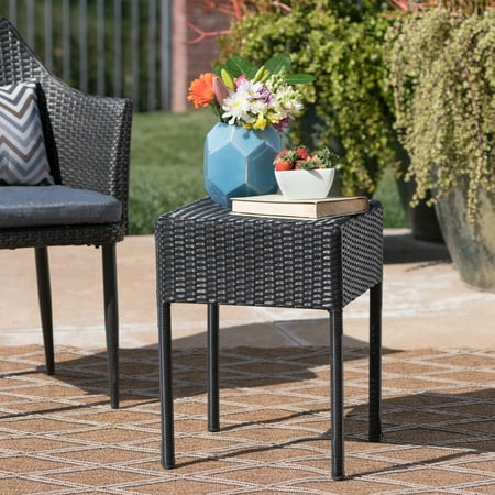 Wicker Accents - Mcfarland Wicker Outdoor Accent Table, Black