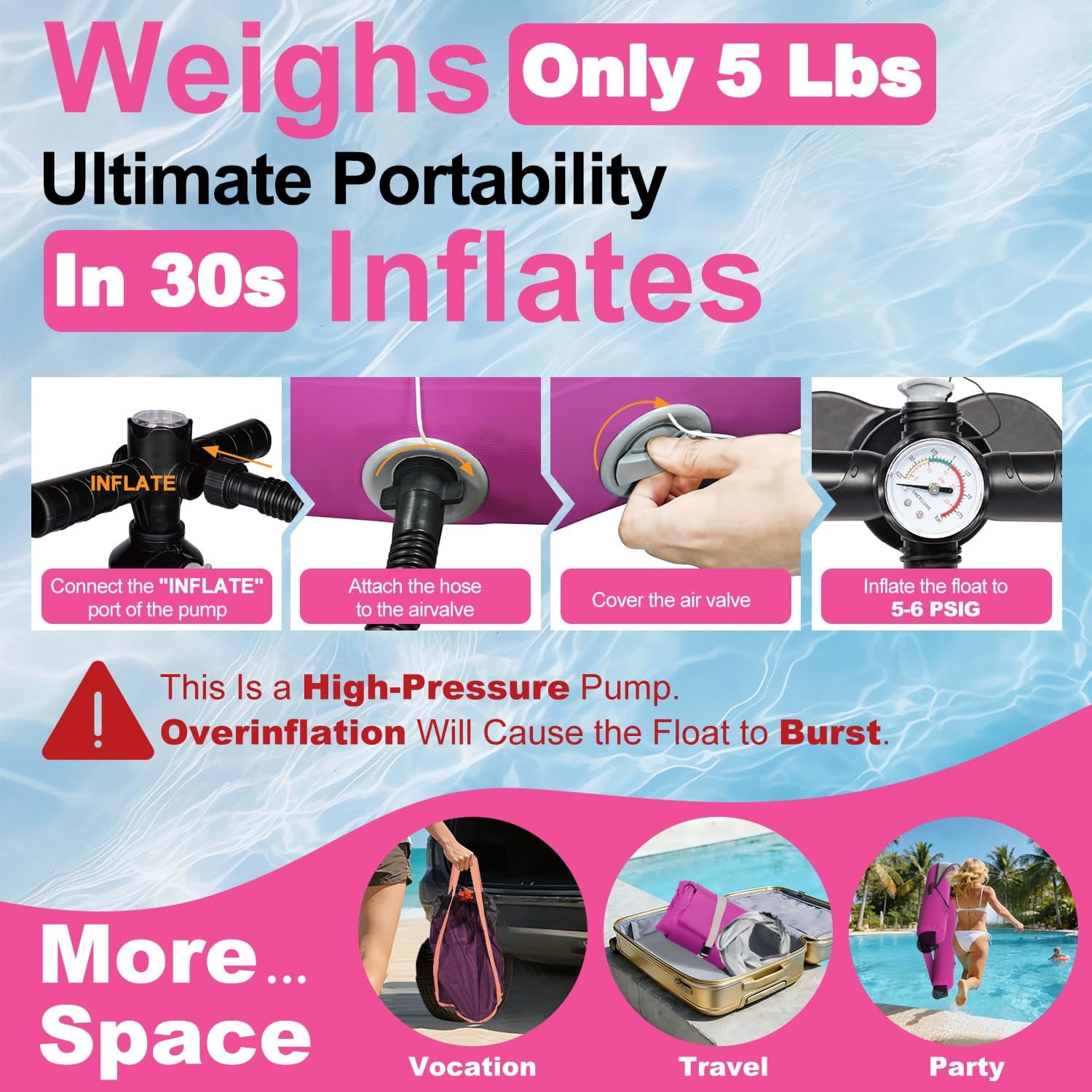 Pipopa Adult Inflatable Pool Floats&nbsp;with UPF50+ & Rain Canopy,2 Large Drink Holders,Inflatable Lounger Float for Swimming Pool,Beach,Party,Pink