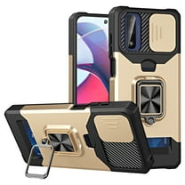 SaniMore Tri-layer Case for Motorola Moto G Play 2023, Rugged PC Back Shockproof TPU Bumper Slide Window 360° Rotating Kickstand Card Slots Magnetic Car Mount Heavy Duty Protective Cover, Gold