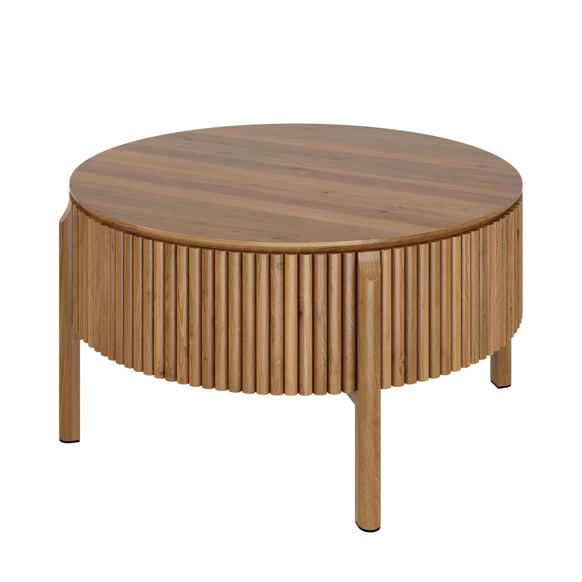 30.3-Inch Round Lift-Top Coffee Table with Hidden Storage and Fluted Base, Modern Farmhouse Center Table and Cocktail Table for Living Room, Walnut
