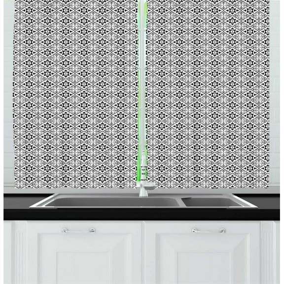 Classical Curtains 2 Panels Set, Vintage Theme Ornamental Traditional Motifs in Monochrome Design, Window Drapes for Living Room Bedroom, 55"W X 39"L,Charcoal Grey and White, by Ambesonne