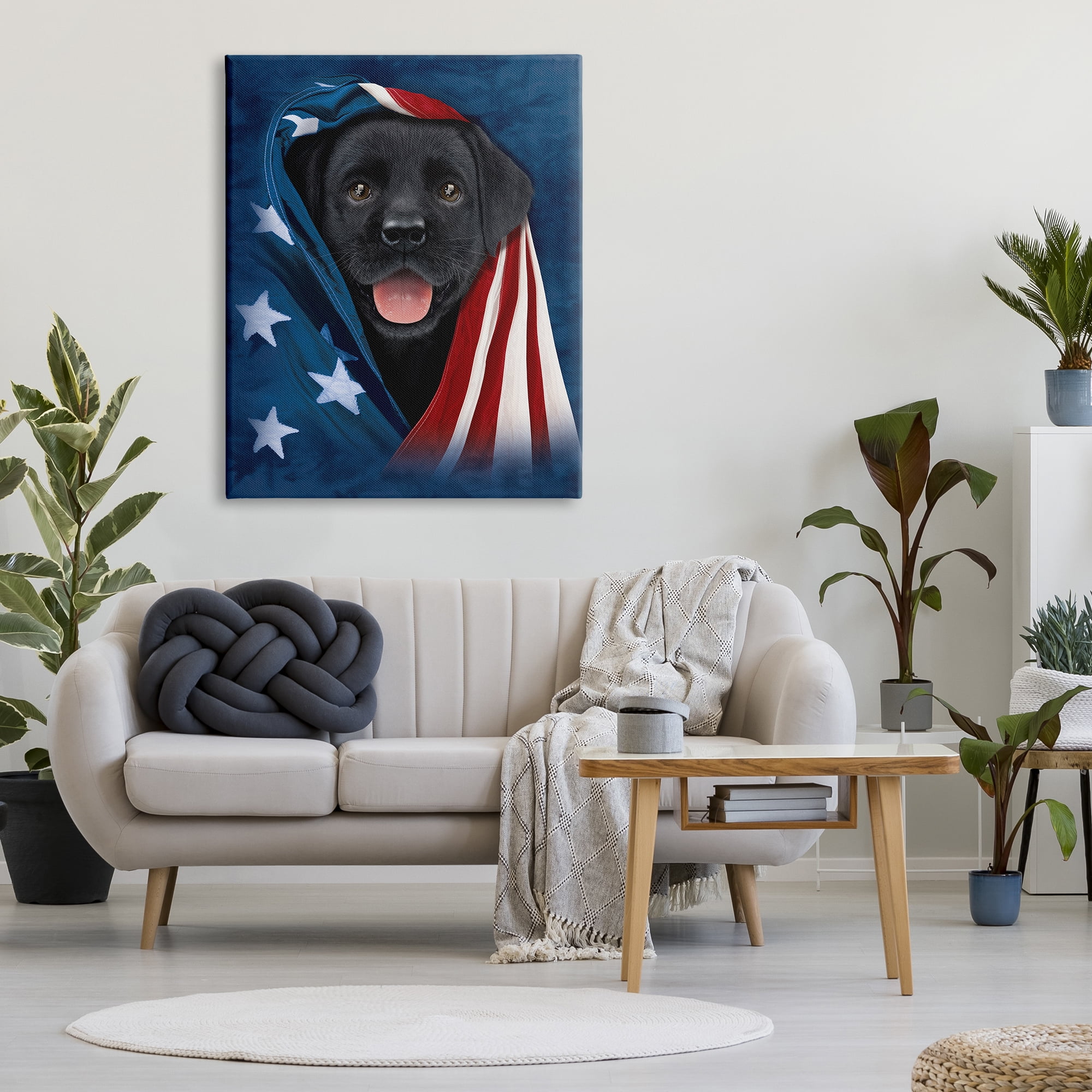 Stupell Industries Labrador & American Flag Animals & Insects Painting Gallery Wrapped Canvas Art Print Wall Art, 36 x 48