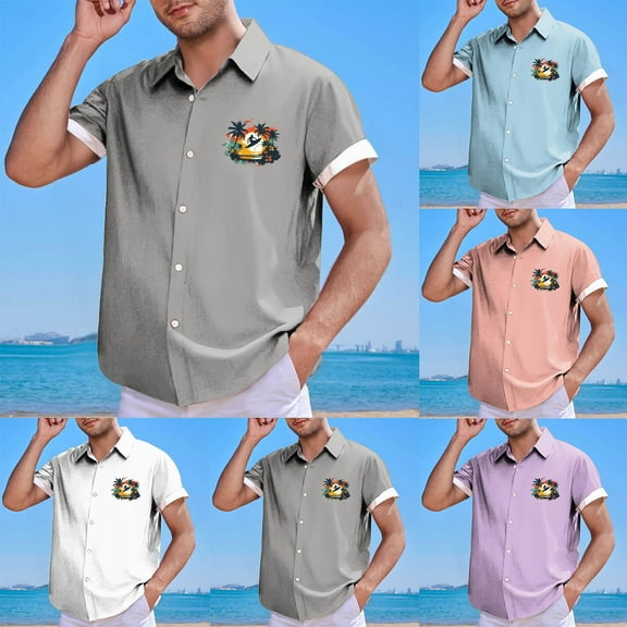 UVEASISHA Loose Fit Hawaiian Shirts for Men Beach Casual Palm Tree Print Bowling Shirt Summer Short Sleeve Button Down Shirts Big and Tall Fashion Aloha Shirt Spring Clearance Sale Gray XXL