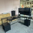 thumbnail image 2 of Sioweci L Shaped Gaming Desk with Storage Shelves & Monitor Stand,Corner Computer Desk with LED Light, Built-In 3 Ac 2 USB Power Outlets,Black, 2 of 2