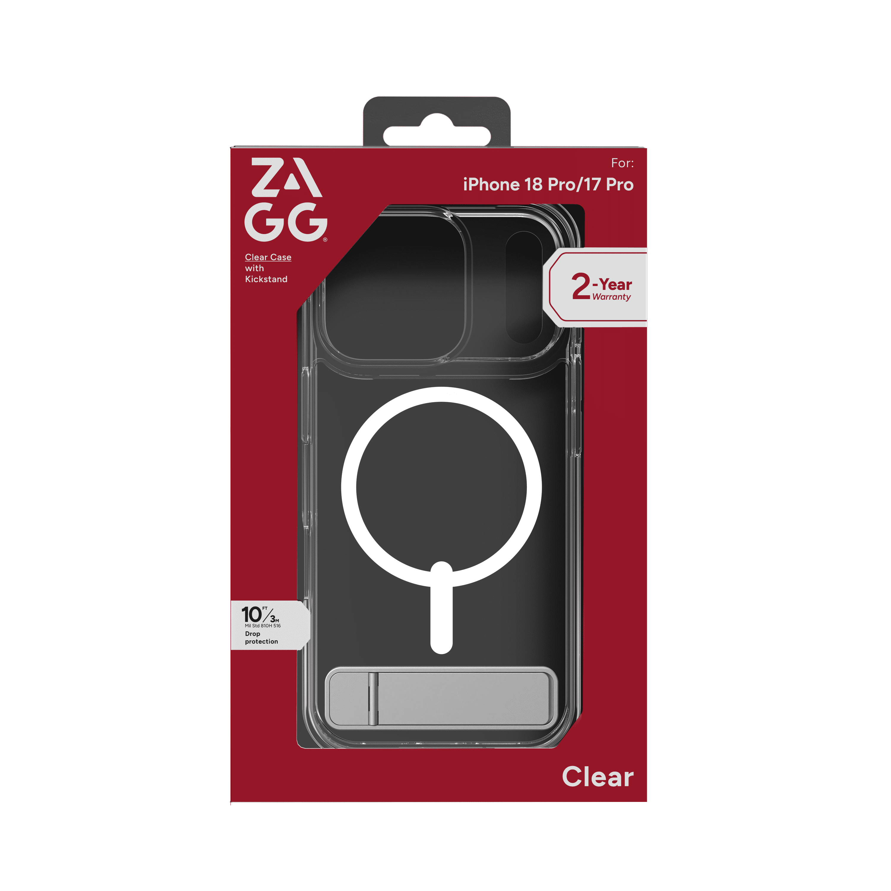 ZAGG Clear Snap with Kickstand - Apple iPhone 18 Pro & 17 Pro Clear Case with MagSafe and Built-In Kickstand