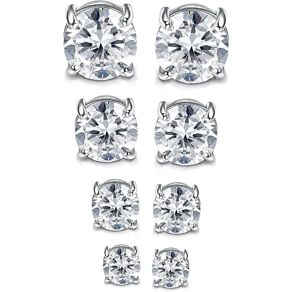4 Pairs Stainless Steel Mens Womens Magnetic Stud Earrings Non-piercing CZ 4-7mm