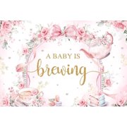 A Baby is Brewing Tea Party Baby Shower Backdrop Pink Floral Tea Party Banner for Girl Vintage Teapot Teacup Photo Background Elegant Rose Pearl Decorations for Mommy to Be Tea Party