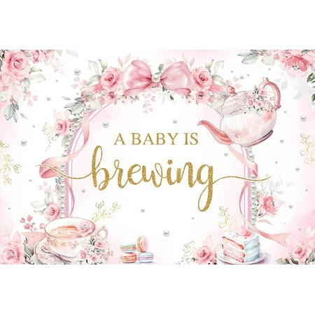 A Baby is Brewing Tea Party Baby Shower Backdrop Pink Floral Tea Party Banner for Girl Vintage Teapot Teacup Photo Background Elegant Rose Pearl Decorations for Mommy to Be Tea Party