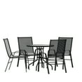 thumbnail image 2 of BizChair 5 Piece Outdoor Patio Dining Set - 31.5" Round Tempered Glass Patio Table, 4 Black Flex Comfort Stack Chairs, 2 of 11