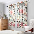 thumbnail image 2 of Yayeee Window Curtains Light Filtering 63"x52" Grommet Panel Pair Home Living Room Decor, Beige Red Floral, 2 of 7
