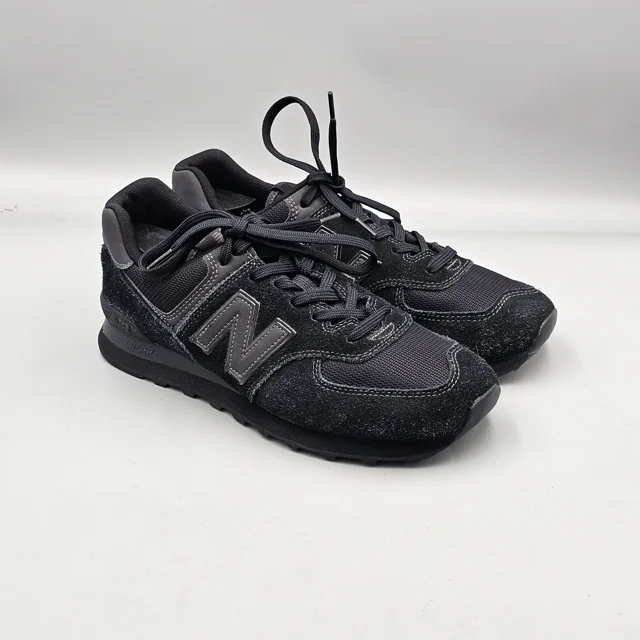 New Balance Men's Size 11 US VGC 574 Triple Black Suede Lace Up Sneakers Shoes