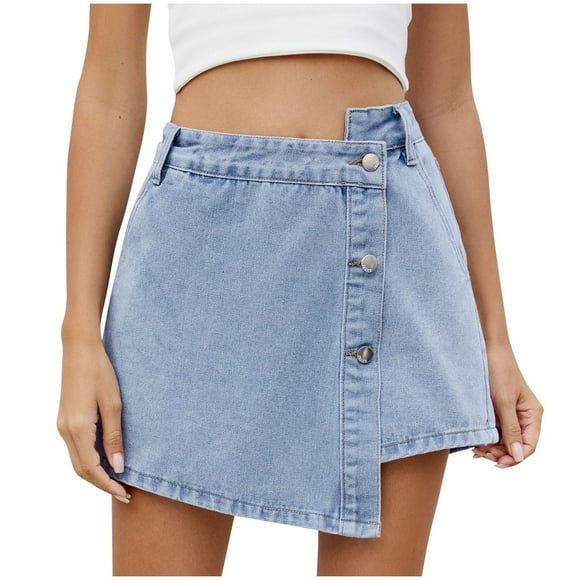 aidice Jean Shorts for Women Skorts Classical Button Irregularly Casual Summer Misplacement Denim Shorts