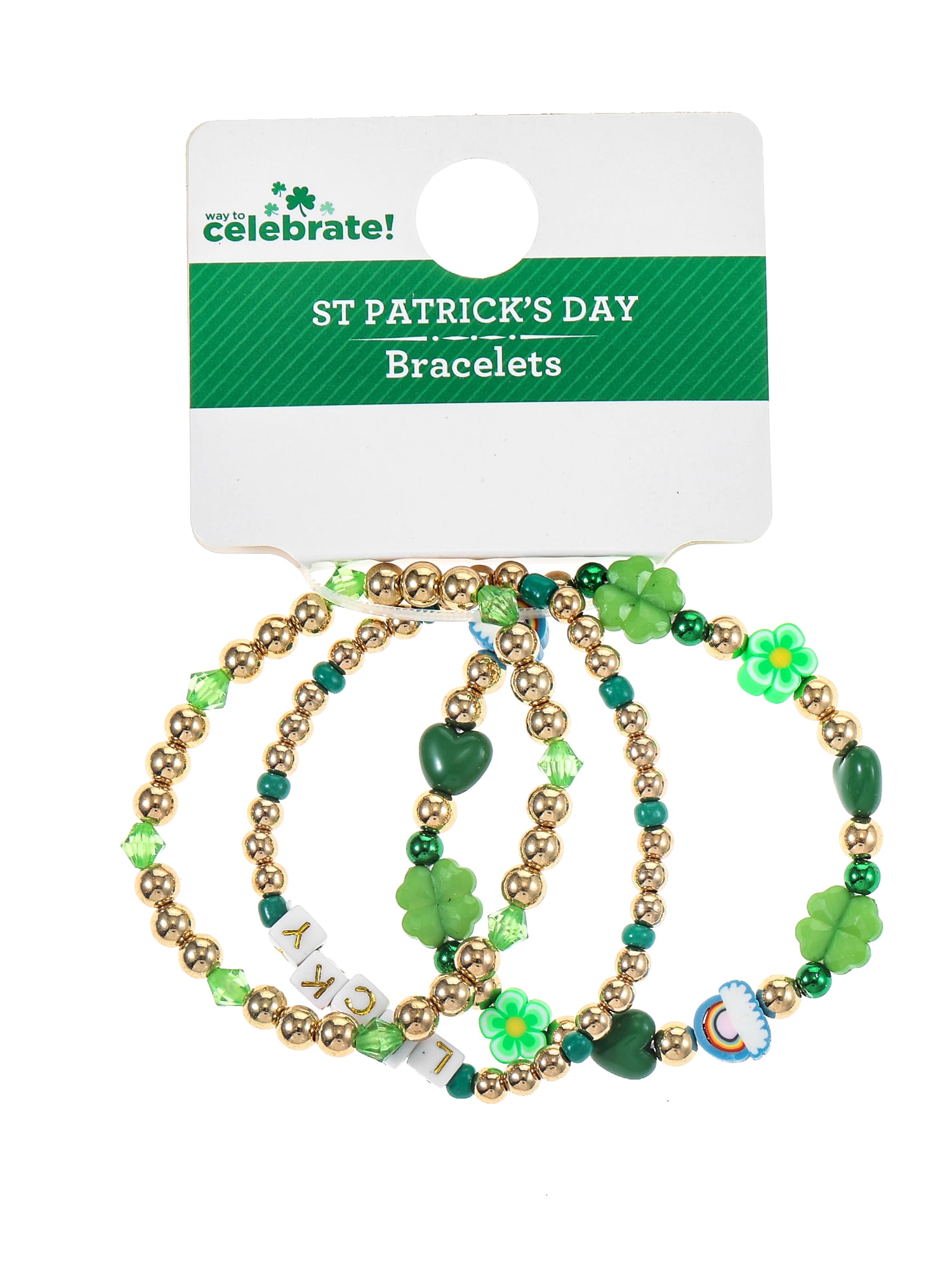 Way to Celebrate St. Patrick's Day Lucky Bracelets, 3 Pieces