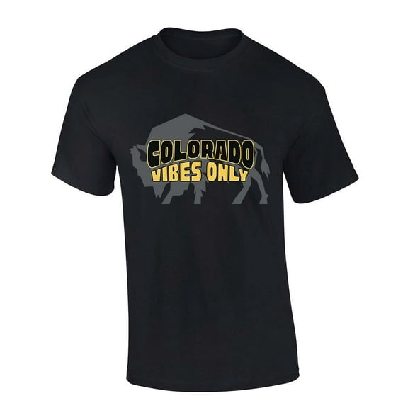 Mens Colorado Vibes Only Team Color Buffaloes Football Short Sleeve T-shirt Graphic Tee-Black-small
