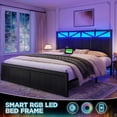 thumbnail image 2 of EnHomee Queen Bed Frame with 2  Storage  Drawers Bed Frame with Headboard &  & Charge Station & LED Lights ,Black, 2 of 10
