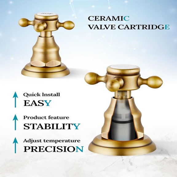 Bathroom Faucet 3 Hole 8 Inch Widespread Bathroom Sink Faucet 2 Cross Handles Vintage Lavatory Vanity Mixer Tap with Pop Up Drain, HOT Cold Label, Antique Brass