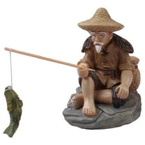 Howooi Miniature Decorative Resin Fisherman Figurine Potted Landscape Ornament Rockery Decor